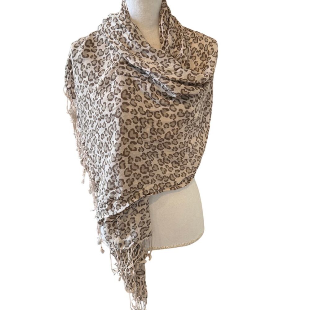 Large Lightweight Travel Scarf Cream Gray Leopard Print